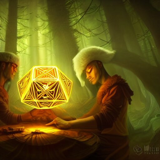 a mythical forestmancer god rolling a d 6 dice, glowing energy, fantasy magic, by willian murai and jason chan, dramatic lighting, golden ratio, sharp focus 