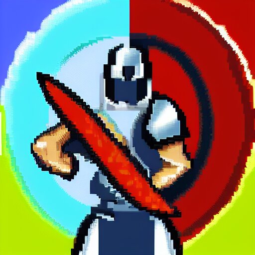 warrior wearing heavy plate armor and holding a giant sword, pixel art, vibrant colors, 