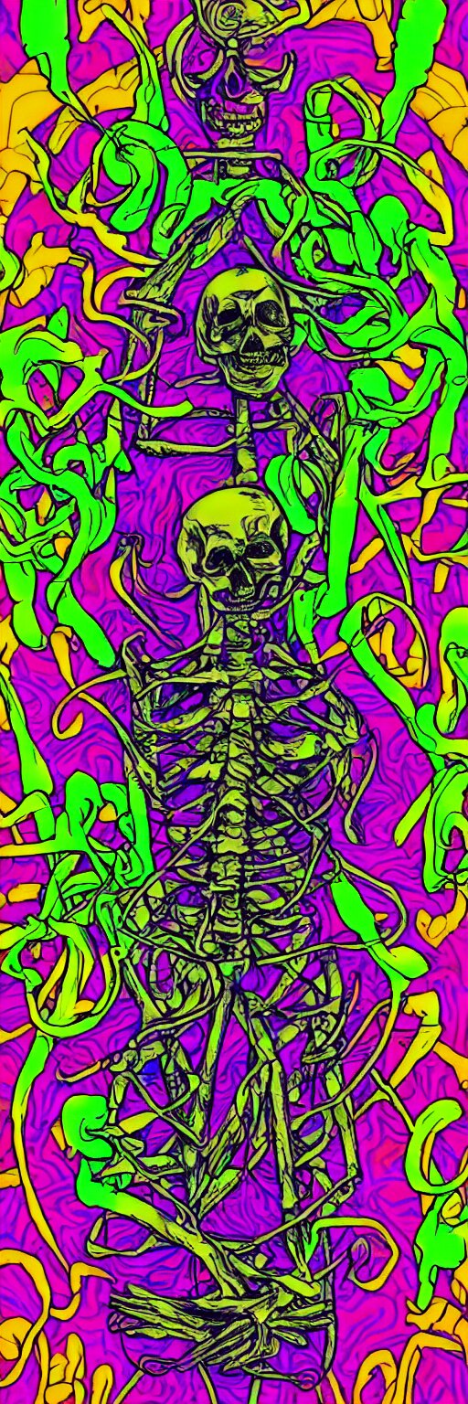 Lexica - Vaporwave skeleton with psychedelic background