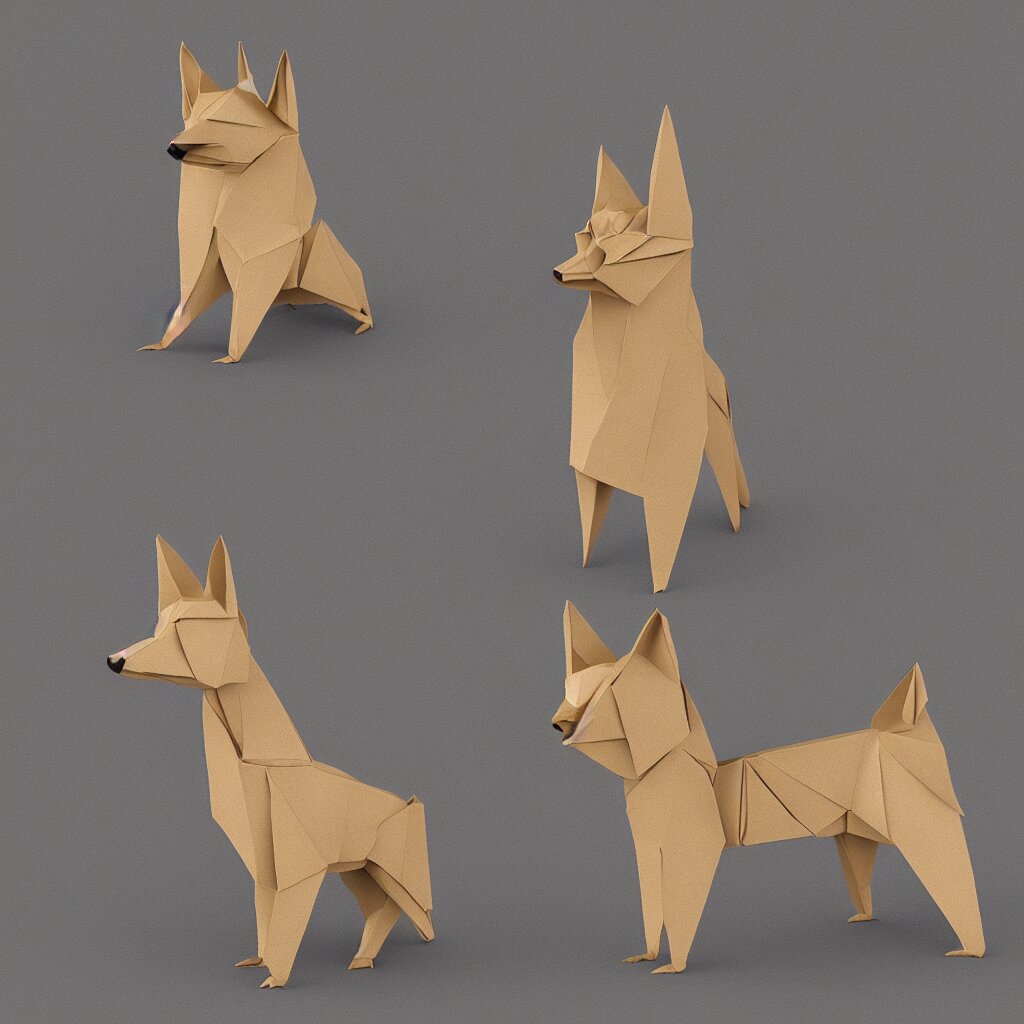 3 d rendering of japanese cardboard origami of simple shape of german shepherd, 2 d image, trending on artstation 