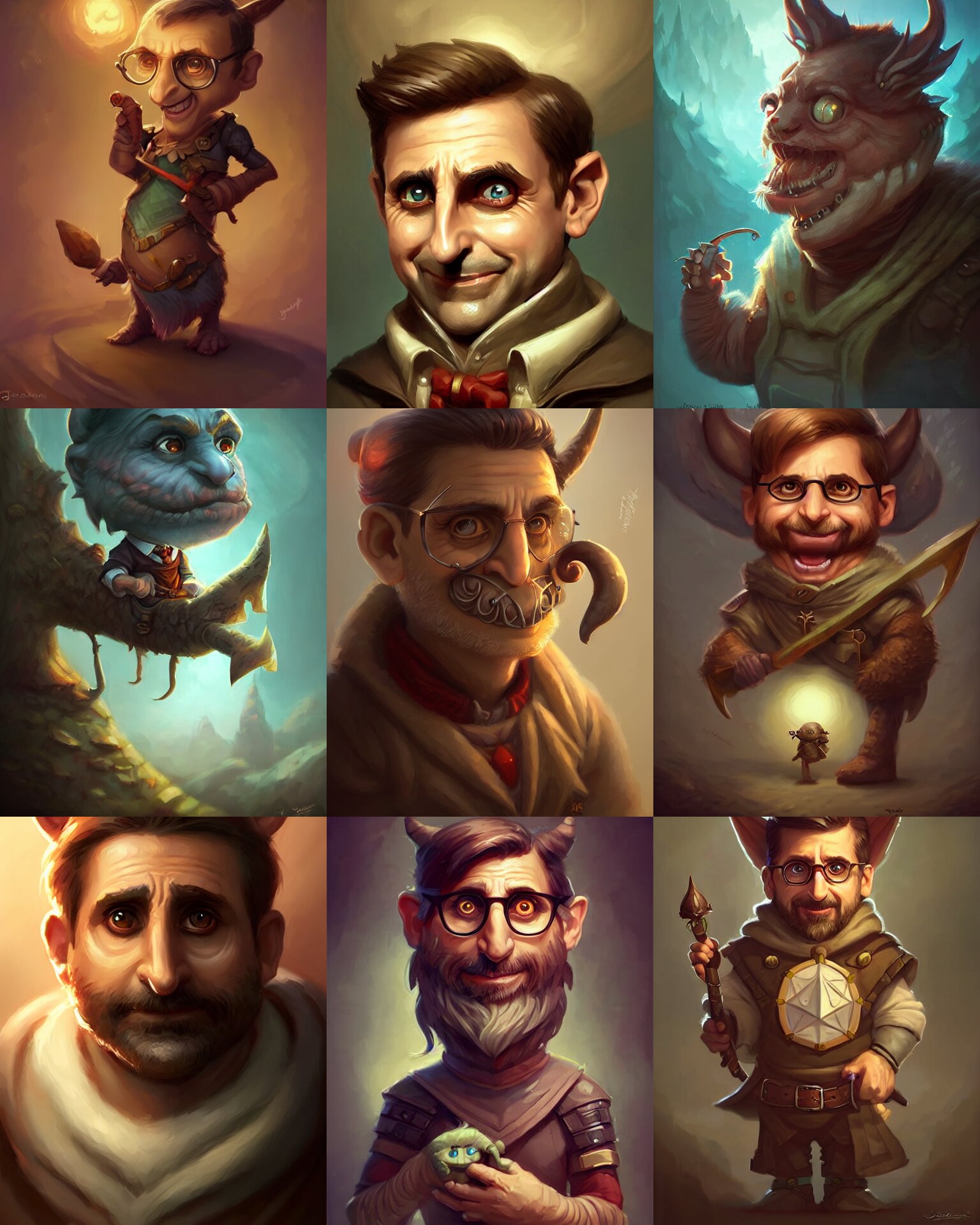 cute little anthropomorphic steve carell cute and adorable, pretty, beautiful, dnd character art portrait, matte fantasy painting, deviantart artstation, by jason felix by steve argyle by tyler jacobson by peter mohrbacher, cinema 