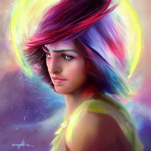 a fantastic vibrant mixed pastels 3 d painting of a somber female sorceress under a cloudy rainstorm weather, anaglyphy effect, cgsociety # conceptart cg, # oc, by vanessa lemen by charlie bowater by jeff easley by stephanie hans in deep space by ross tran by vanessa lemen by nasa hubble space telescope images 