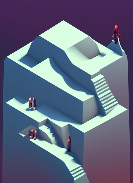 a low poly isometric render of shadow of the tomb rider in the style of monument valley, intricate, elegant, smooth shading, soft lighting, illustration, simple, solid shapes, by magali villeneuve, jeremy lipkin and michael garmash, rob rey and kentaro miura style, octane render, zaha hadid 