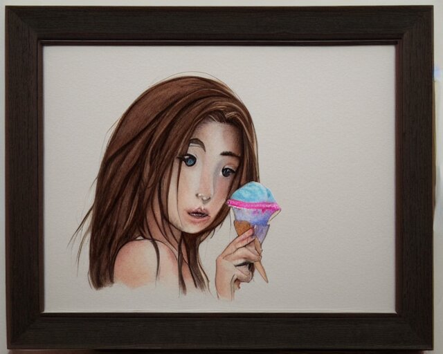 a girl with the ice cream watercolor colored pencil painting trending on artstation 