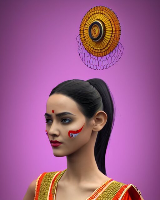 a beautiful cute girl wearing modern stylish costume in the style of Assamese bihu mekhela sador gamosa design, commercial fashion design art by Victor Nizovtsev, face by artgerm and daz3d genesis iray, cinematic lightning, medium shot, mid-shot, slim female figure ramp walk model pose, highly detailed, trending on Artstation, Unreal Engine 4k, cinema 4d ray traced 8k fabric texture details, octane render