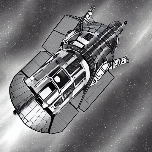 detailed spacecraft in the style of chris bjerre 