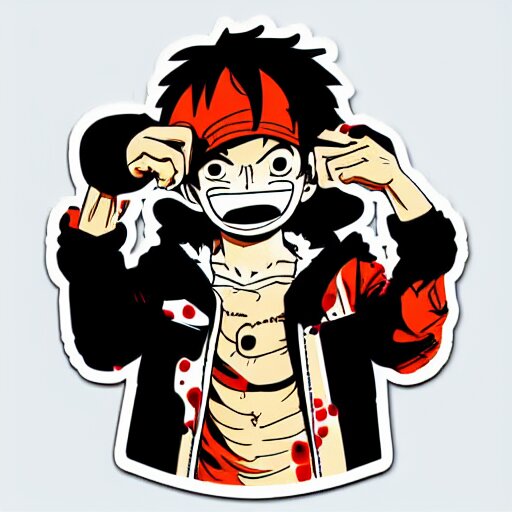 die cut sticker, luffy in techwear, splatter paint 