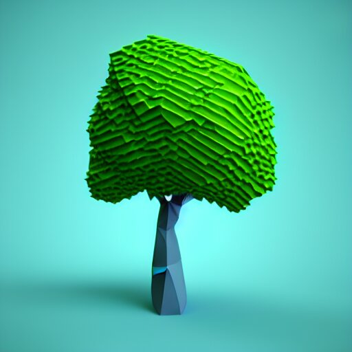 a 3d low poly object of just a small green tree on the blue background