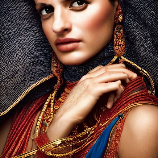 portrait of a stunningly beautiful arabic tribal female, depth of field, zeiss lens, detailed, symmetrical, centered, fashion photoshoot, by Annie Leibovitz and Steve McCurry, David Lazar, Jimmy Nelsson, Breathtaking, 8k resolution, extremely detailed, beautiful, establishing shot, artistic, hyperrealistic, beautiful face, octane render