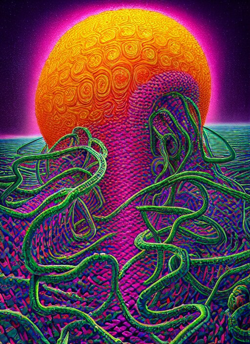 hyper detailed ultra sharp 3 d render like a oil painting aztec serpent warrior trance man seen eating of the strangling network of yellowcake aerochrome and milky fruit and his delicate hands hold of gossamer polyp blossoms bring iridescent fungal flowers whose spores black the foolish stars by jacek yerka. trending on artstation, warpaint aesthetic, earthwave, colorful, neon, ornate, intricate, digital painting, concept art, smooth, sharp focus, illustration, art by artgerm and greg rutkowski and h. r. giger, 8 k 