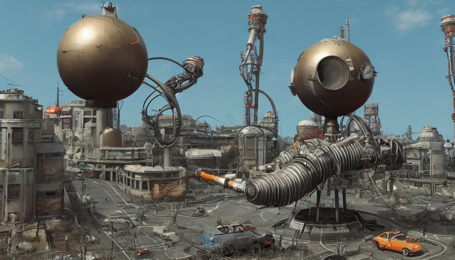 3 d high octane model of sputnik, fallout style, 8 k photorealistic, hd, high details, trending on artstation 