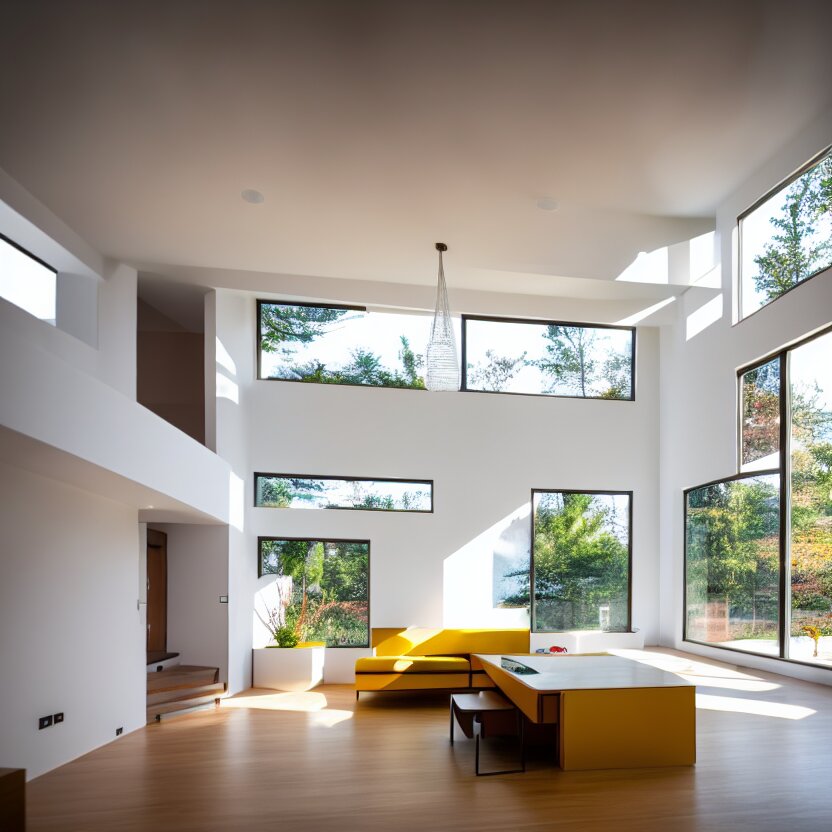 Interior photograph of a bright modern house, 8k, ultra HD