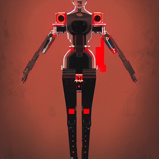 pixel art of a cyborg girl with black and red robotic parts, medium shot, asymmetrical, profile picture, Organic Painting, sunny day, Matte Painting, bold shapes, hard edges, street art, trending on artstation, by Huang Guangjian and Gil Elvgren and Sachin Teng