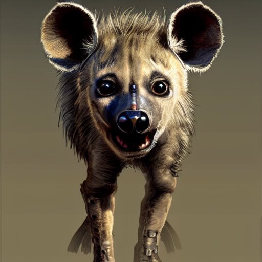 very cute baby cyborg hyena, realistic concept art, cyberpunk 