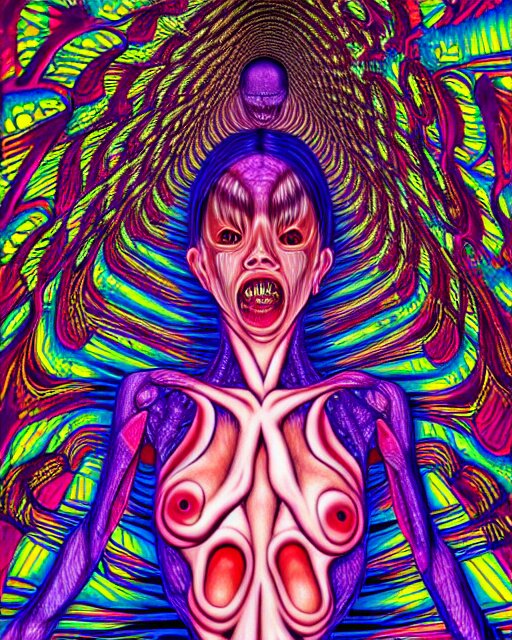 human body breaking away, conjuring psychedelic background, part by shintaro kago, part by alex gray, ultra realistic, highly detailed, 8 k, trending on artstation, fractalism, symmetry 