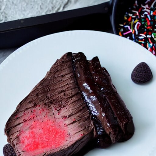 chocolate steak with whipped cream and sprinkles 