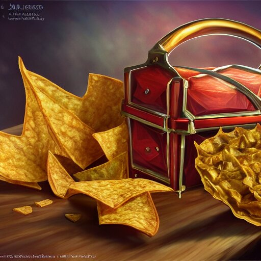 fantasy shiny bag of tortila chips, high detail, fantasy art, concept art, 4 k, ultra detail, computer art 