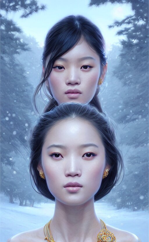 a beautiful young charming asian goddess with sundress + jewelry + shinny eyes | | winter, symmetric, realistic shaded, unpleasant face, good looking, fine details, dior, lv, realistic shaded lighting poster by greg rutkowski, macoto takahashi, magali villeneuve, artgerm, jeremy lipkin and michael garmash 