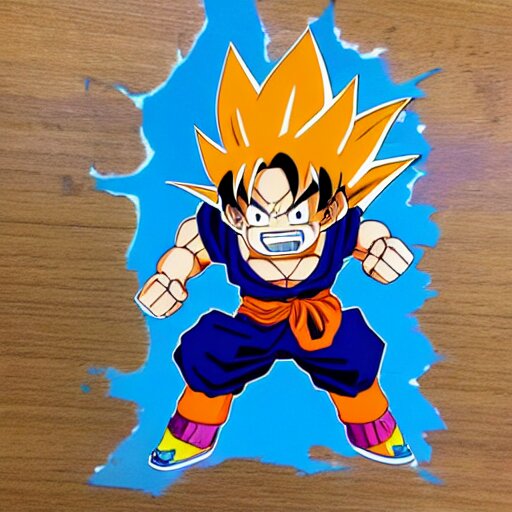 die cut sticker, goku one piece style, splatter paint 