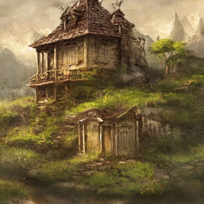 a building in a serene landscape, fantasy art 