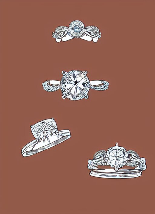 modern single line illustration of engagement rings