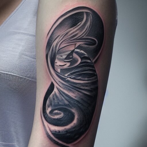 a woman with a tattoo of a snake sitting on the moon gazing at the milkyway, volumetric light, ray tracing, 