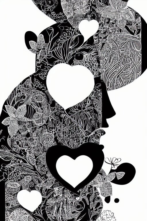 black and white illustration, creative design, love yourself 