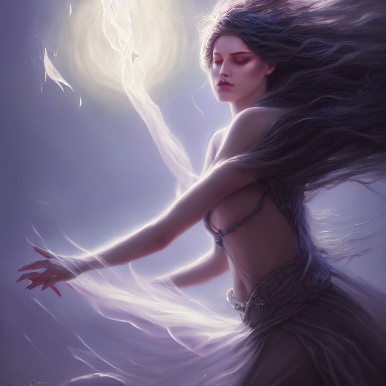 the seductive sorceress is praying!!! magic the gathering, windy hair!, gentle fantasy, cinematic volumetric light, portrait, dnd, complex, elegant, highly detailed, digital painting, artstation, concept art, smooth, clear focus, illustrations, hyperrealistic face, beautiful eyes, fantasy art, in the style of greg rutkowski, intricate, hyperdetalized, smooth 