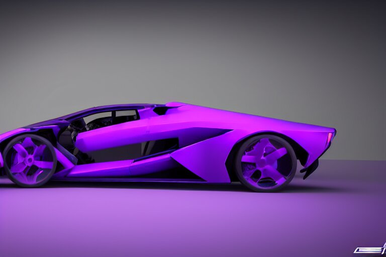 cyberpunk purple lamborghini concept inspired sports car, futuristic look, highly detailed body, very expensive, photorealistic camera shot, bright studio setting, studio lighting, crisp quality and light reflections, unreal engine 5 quality render 