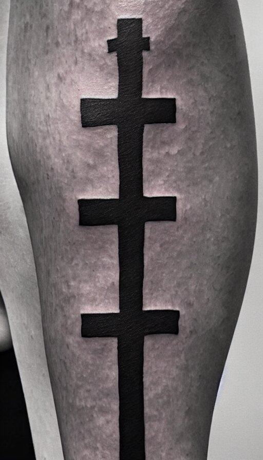 tattoo art, gothic cross with a sky background, white and black 