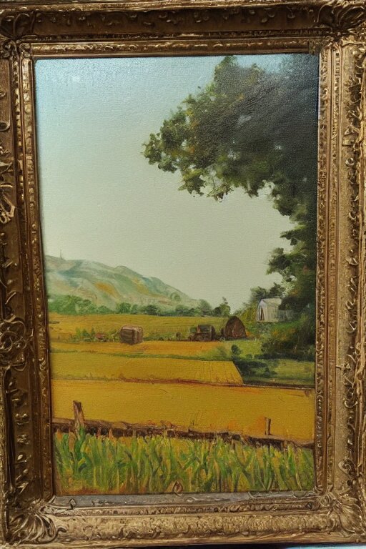 vintage oil painting of a farm landscape 