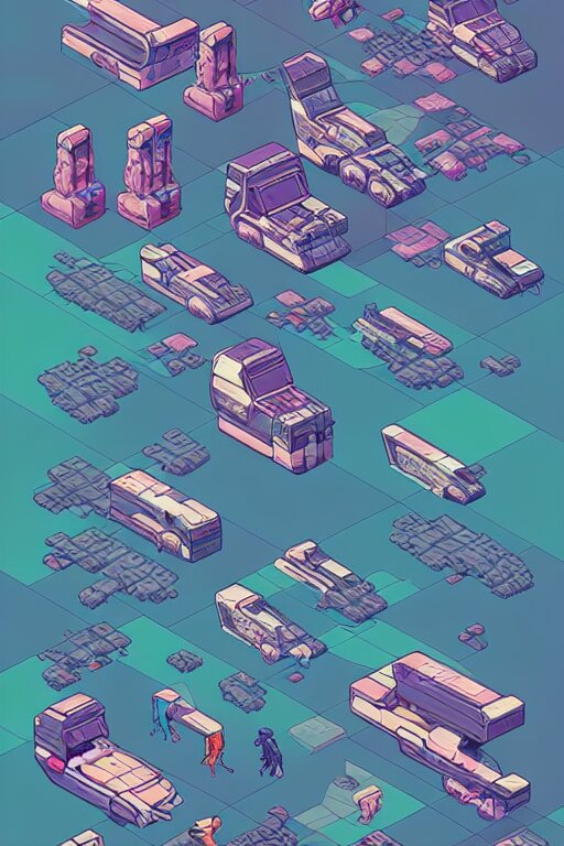 isometric design, sprite sheet, game resources, futuristic van by josan gonzalez 