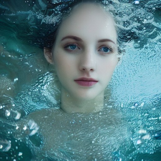 pale face lying under the water, water lilys, cinematic, shallow depth of field, atmospheric, ultra high detail, somber colors, close up of face, trending on artstation 