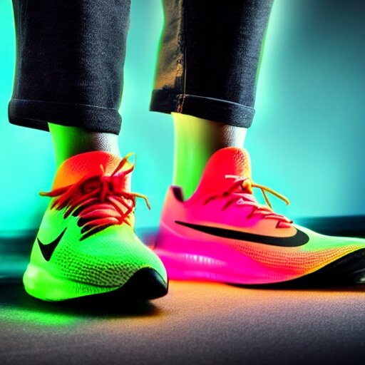 Nike sneakers in a glass with neon colors, high resolution, 8k