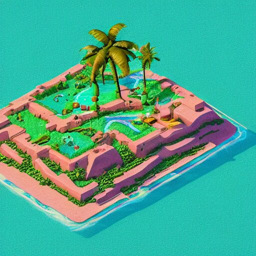 isometric island land on neon background, isometric invironment, 3d art, isometric art, high detail, artstation, concept art, behance, ray tracing, smooth, sharp focus, ethereal lighting