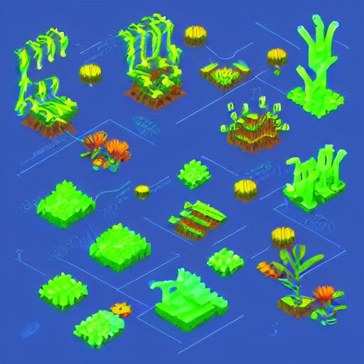 concept 2 d game asset, isometric staircase blocks, organic isometric design, bioluminescent alien - like plants inspired by the james cameron's avatar's alien nature. we can see alien plants glowing in the dark arround the isometric itens has colorful neons cyan, orange mooth median photoshop filter cutout vector behance hd by jesper ejsing, by rhads, makoto shinkai and lois van baarle 