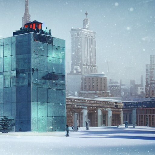 a snow globe with a soviet apartemnt building in it, a computer rendering by leandro erlich, trending on cgsociety, retrofuturism, tesseract, isometric, physically based rendering 