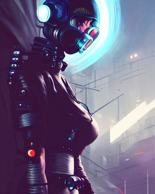 lady assassin wearing cyberpunk streetwear, respirator, cybernet