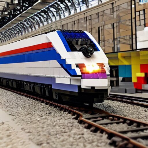 tgv from paris, brand new lego set ( 2 0 2 1 ), retail price 4 5 0, ultra realistic, uhd, 8 k 