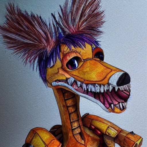 water color on paper, chica animatronic portrait, highly detailed, artstation, masterpiece, award - winning, 