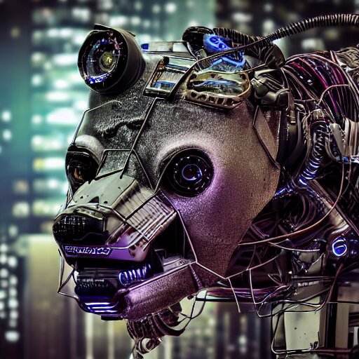 robotic cyberpunk hyena, many wires and metal exposed, realistic photo, bladerunner 