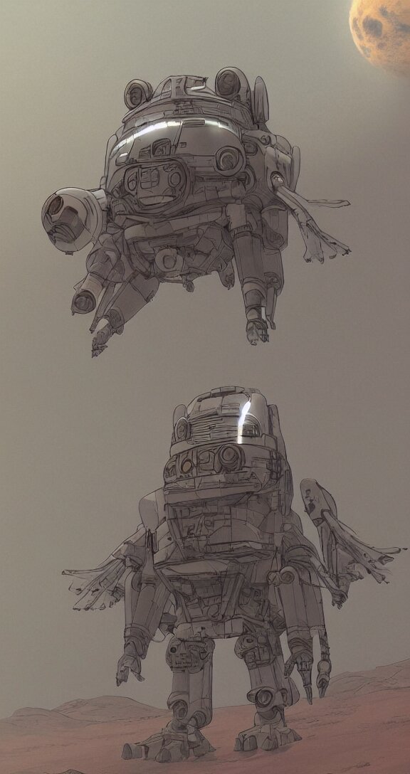 Spaceship on mars, detailed facial features, full body, elegant, by studio ghibli, artstation