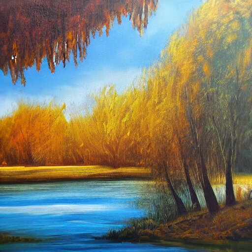 the most beautiful landscape you've ever seen, trees, river, oil on canvas