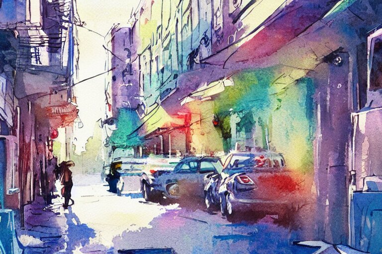 street summer watercolor pen light color on artstation 