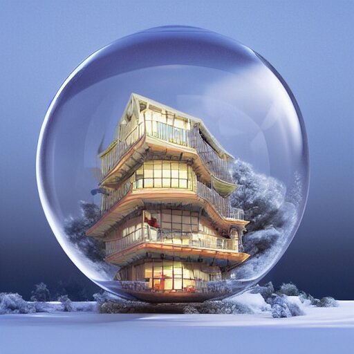 a snow globe with a building in it, a computer rendering by leandro erlich, trending on cgsociety, retrofuturism, tesseract, isometric, physically based rendering 