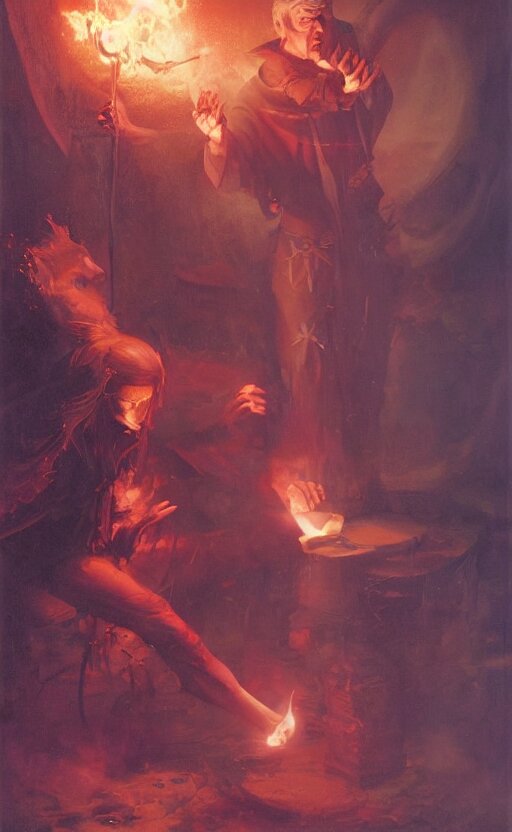 a mage casting a curse on himself by wlop and kev walker and delphin enjolras and daniel f. gerhartz 