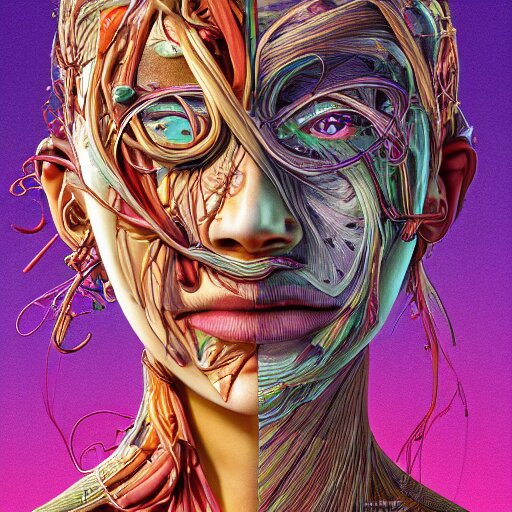 the anatomical face of a ridiculously beautiful and pretty woman partially made of onion rings of all colors looking up, an ultrafine detailed illustration by james jean, final fantasy, intricate linework, bright colors, behance contest winner, vanitas, angular, altermodern, unreal engine 5 highly rendered, global illumination, radiant light, detailed and intricate environment 