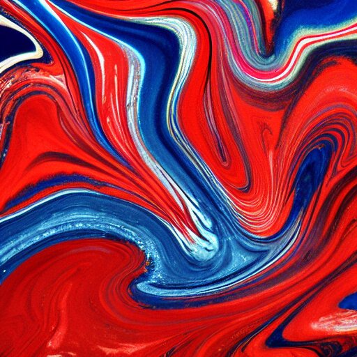 wet paint marbling, red and blue duotone 