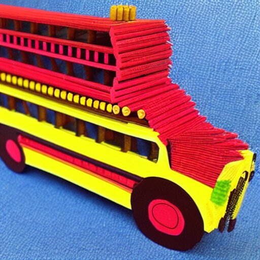 school bus made of pencils