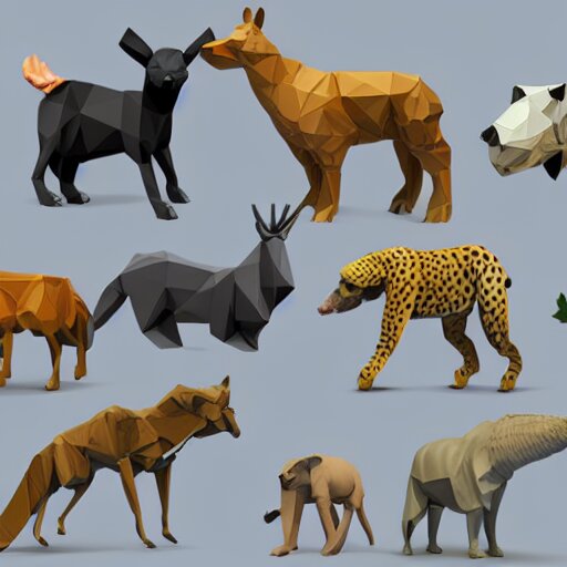 low-poly models of various kinds of animals